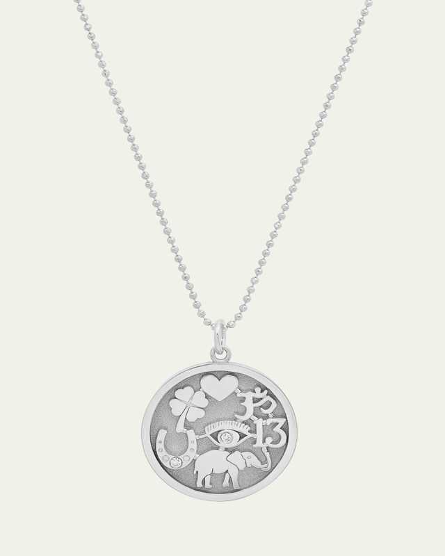 White Gold Good Luck Pendant Necklace with Diamonds